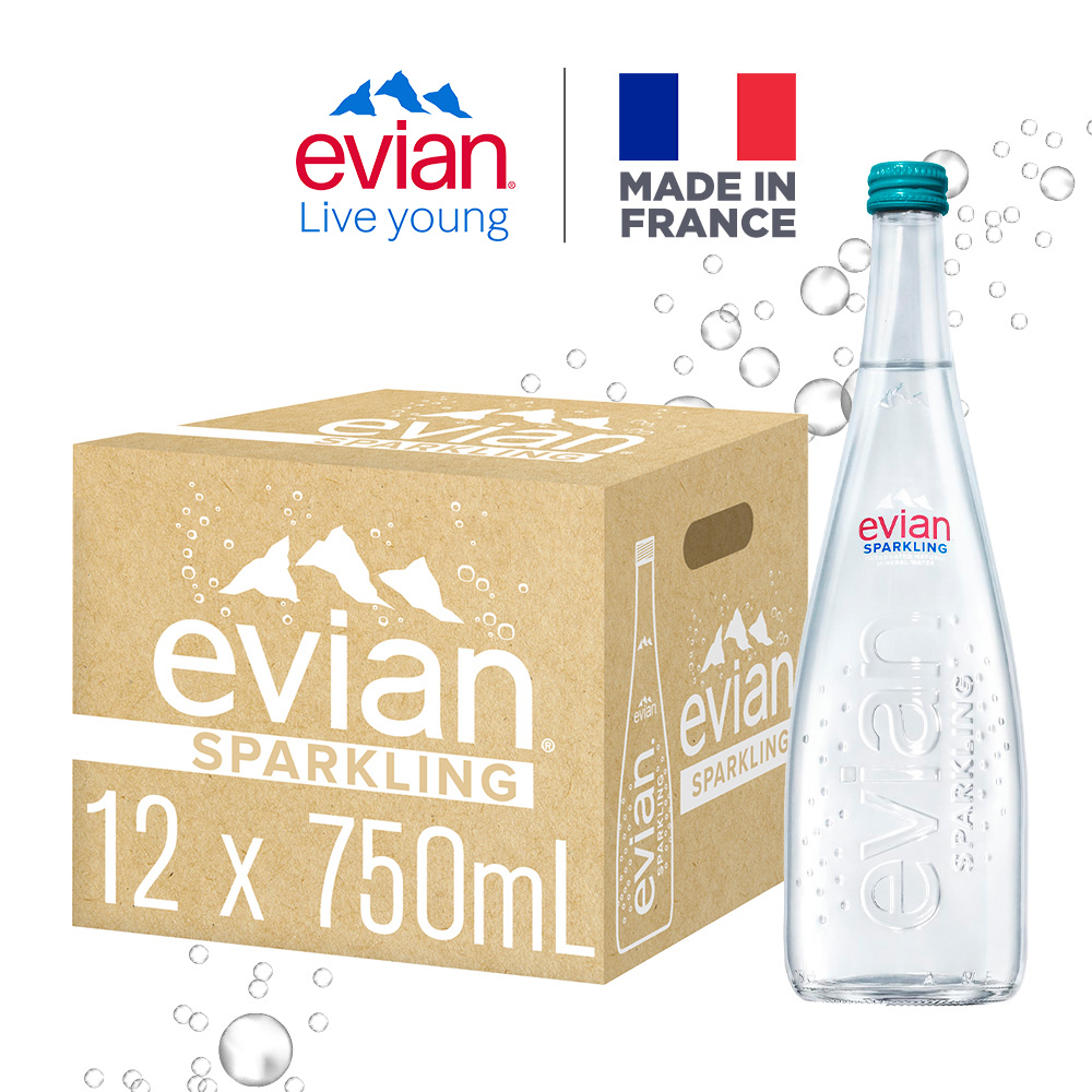 【evian 依雲 原廠總代理直營】氣泡礦泉水750mlx12入/箱(玻璃瓶)◉90C004